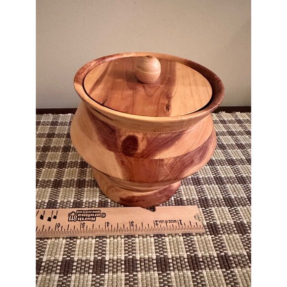 Vintage Handcrafted Wooden Storage Jar With Lid By Rossie Dezern - Picture 12 of 13